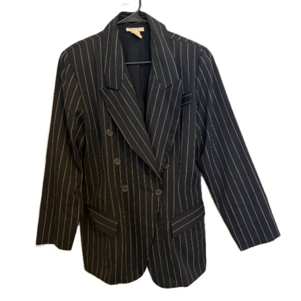 Y2K Lew Magram Fitted Gangsta Pinstripe Double Breasted Jacket Sz 12